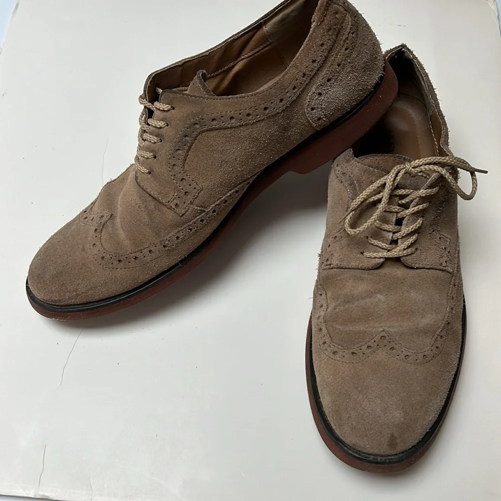 Alfani Connor tan suede lace up oxford wing tip shoes rubber soles Size 11.5